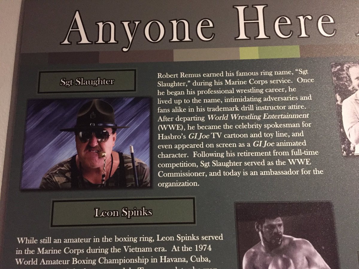 georgecook12's tweet photo. Hey ⁦@_SgtSlaughter⁩ , saying hello from the Marine Corp Museum.  ✋ 🤼‍♀️ https://t.co/yaR4ktKD5d