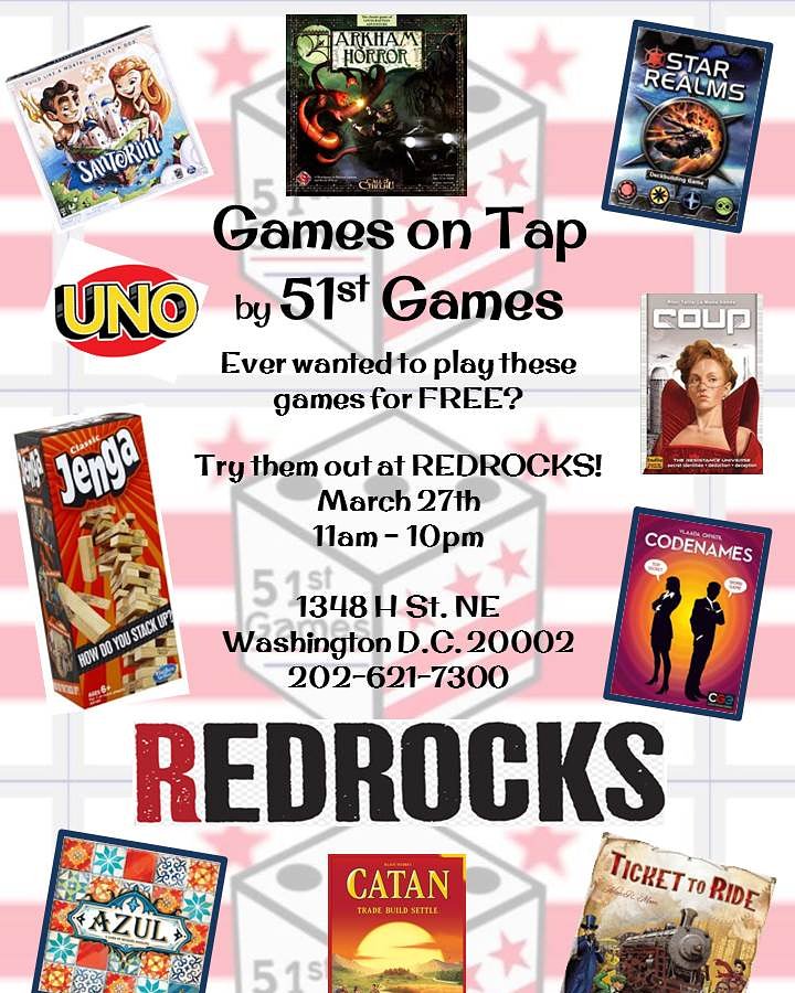 Ever want to try a new game for free before owning it? Come to <a href="/RedRocksHStreet/">RedRocks H Street</a> for #gamenight and all night #HappyHour this Wednesday! 🍻🍕🎲

#HStNE #boardgames #cardgames #Trinidad <a href="/HStGreatSt/">H Street Great Street</a> <a href="/FrozenTropics/">Frozen Tropics</a> <a href="/HStreetDC/">H STREET NE CORRIDOR</a> <a href="/HStreetDC_/">Margaret Holwill</a> <a href="/theHillisHome/">The Hill is Home</a> #tabletopgame #DCstatehood