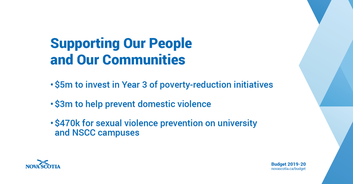 NSFinance's tweet photo. Government is working with communities so Nova Scotians feel safe and connected to the people, places, and opportunities around them. Addressing poverty is a key focus area. #NSBudget19 https://t.co/wFkY6Ufdwc