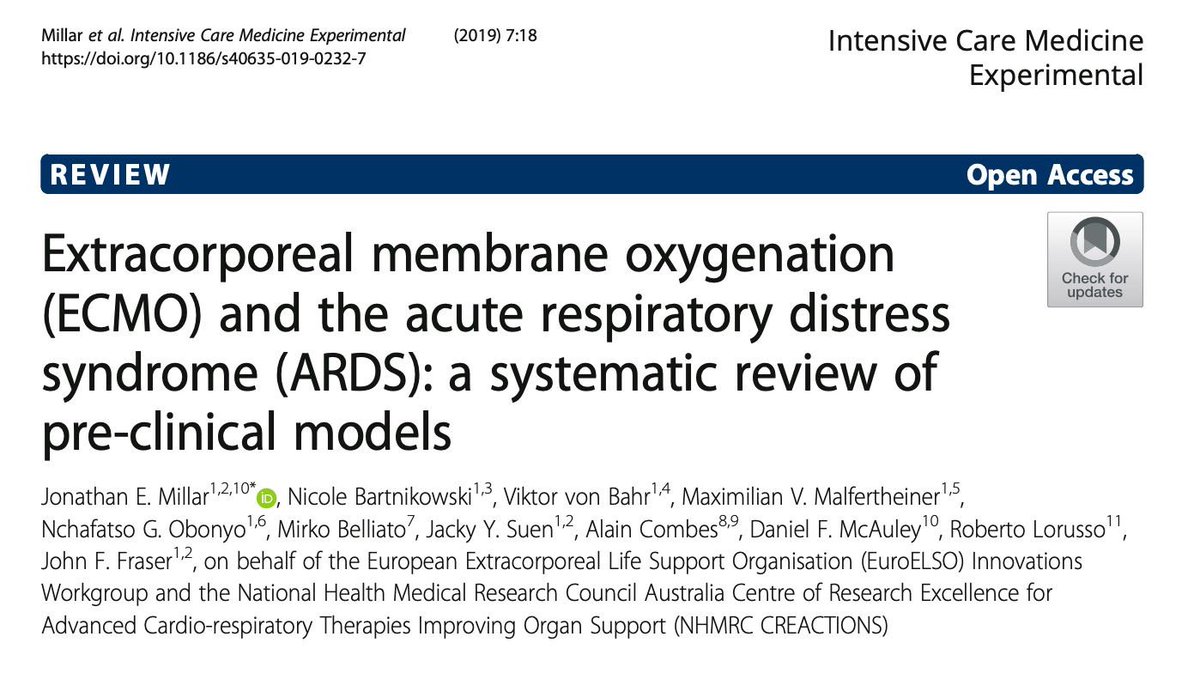 Systematic literature review about animal models combining features of experimental #ARDS w #ECMO developed to support translational research to better understand this complex setting: significant heterogeneity in both design &amp; reporting #FOAMcc #FOAMed bit.ly/2TzygSs