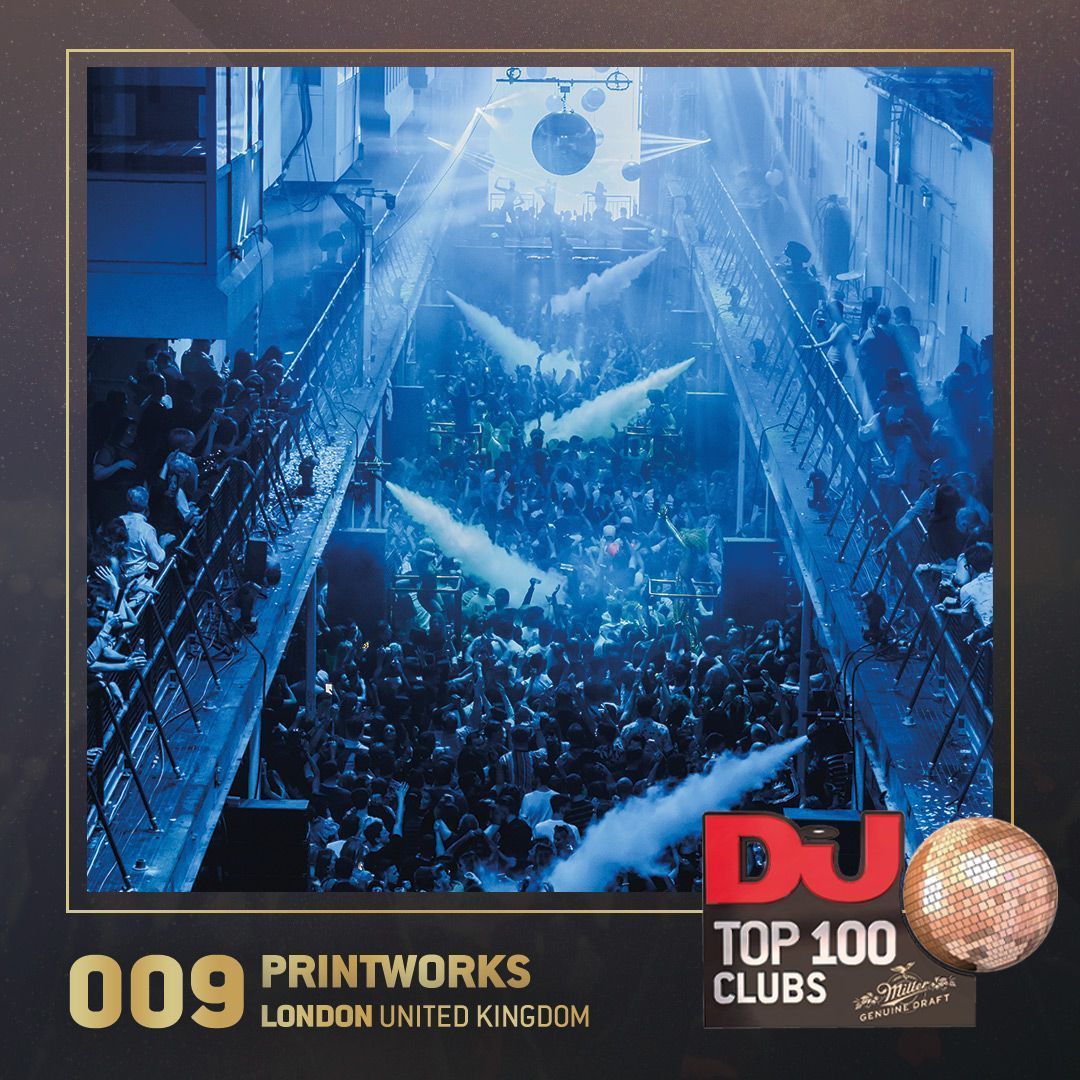 DJmag's tweet image. Up five places to take the No.9 spot is the mighty @printworks_LDN. Congratulations! @Miller_Global #Top100Clubs