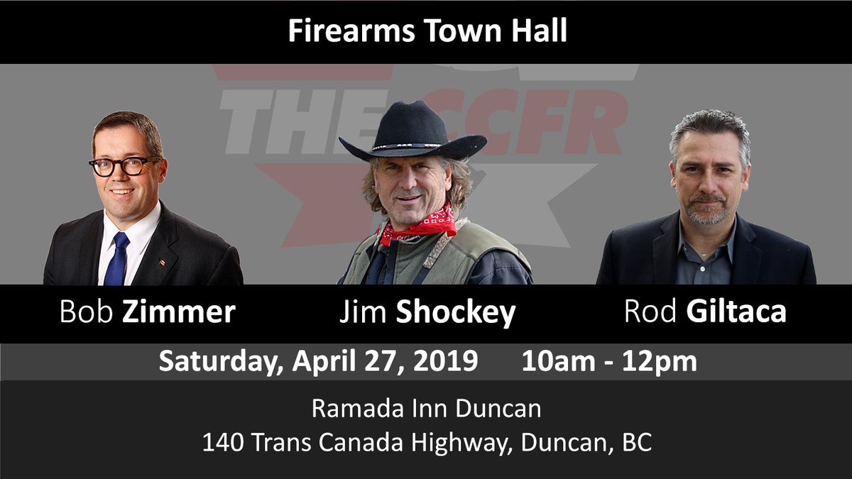 We've got the mother of all town halls for the people of beautiful Duncan, BC. Join @bobzimmermp our very own @CivilAdvantage1 and Canadian hunting sensation @JimShockey_ on Saturday April 27 10-12pm at the Ramada Inn 140 Trans-Canada Hwy, Duncan!! #sayNOtoC71 #NoHandgunBan