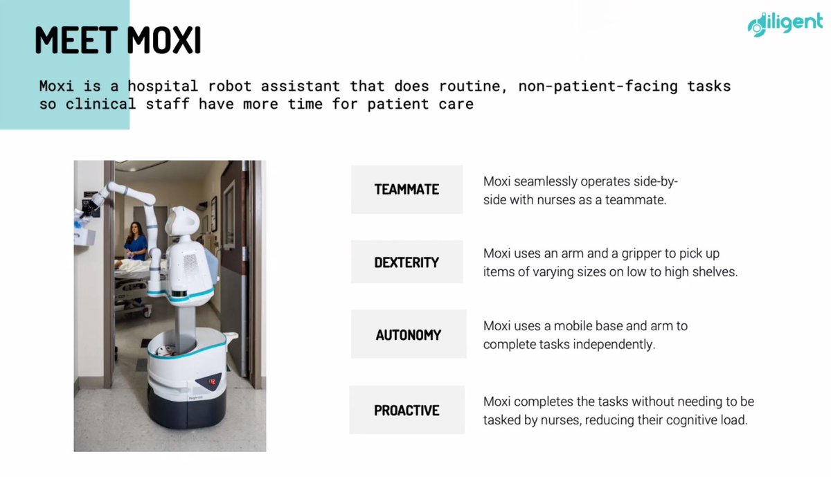 GNHIC_health's tweet photo. Presenting Moxi, the hospital robot assistant that is a teammate, has dexterity, works autonomous and acts pro-active! #NursesIncluded #ExponentialTechTuesday @GNHIC_health @ILNmuse https://t.co/dI6rgiDRJ5