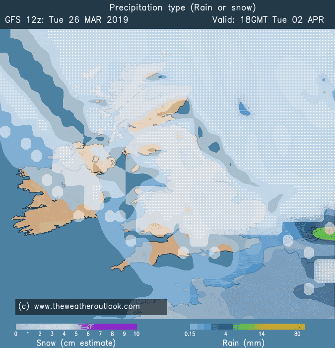 Do NOT take these literally - especially the precip/snow chart on the R - but one question...why now?!
We all want Spring (well most of us) and the weather god's decide to throw us back into cold wintry weather. The start of April definitely won't be spring-like, risk of snow?