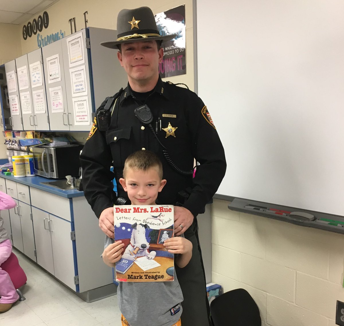 Here is #BTWarrior Bradley Simon with his dad, Deputy Tim Simon. Deputy Simon read to the third grade as part of our Right to Read Week celebrations at Buckeye Trail Elementary.