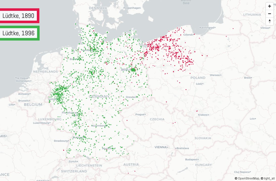 Pomm_Greif's tweet photo. Mit Hilfe der interaktiven #Namensverbreitungskarte des Vereins für Computergenealogie sieht man, wo ein bestimmter #Familienname besonders häufig auftritt.
Quellen:
Verlustliste des 1. Weltkriegs
Telefonbuch-CD 1996
https://t.co/Wmbxva3Vut
Beispiel: Lüdtke aus Pommern https://t.co/YWi7CpRAcb