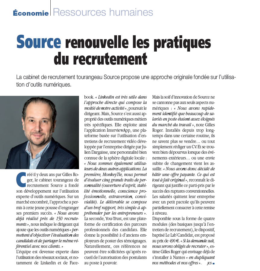 Le cabinet de RH tourangeau <a href="/SourceTours/">SOURCE Recrutement</a> et son dirigeant <a href="/GillesROGER2017/">Gilles ROGER</a> proposent une approche originale du recrutement fondée sur l'utilisation d'outils numériques. A lire dans La Lettre Valloire de mars @JulienDargaisse <a href="/lehqtours/">LE HQ Tours</a>