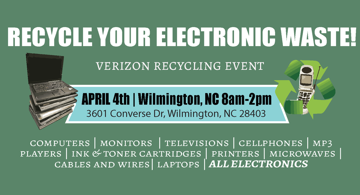 guardian_data's tweet photo. Don't forget about our recycling event with Verizon in Wilmington, NC! Bring any of your dusty, old electronics!
#guardiandatadestruction #wedestroydata #recyclerally #recycle #event https://t.co/9syfn5ytZH