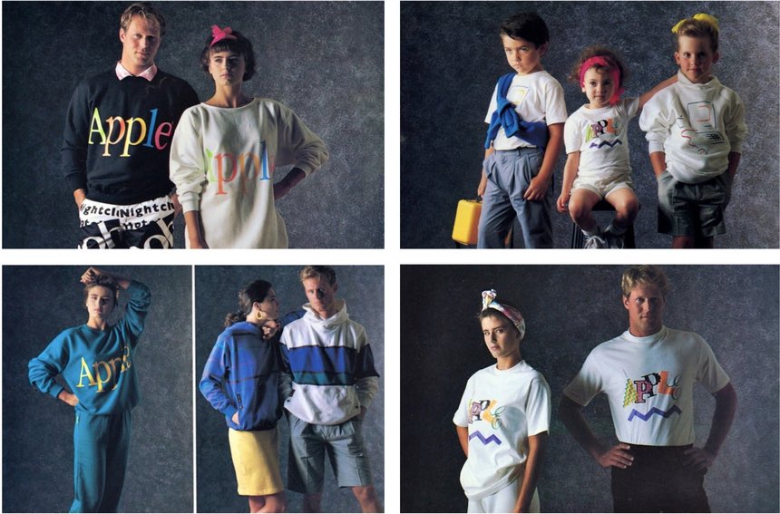 thatsright's tweet image. ⁉️DID YOU KNOW⁉️
In the 80’s Apple released a clothing line. Let’s us know if you had throwback Apple Wear! 
•
•
#ThatsRight #ThatsRightApp #trivia #gameshow