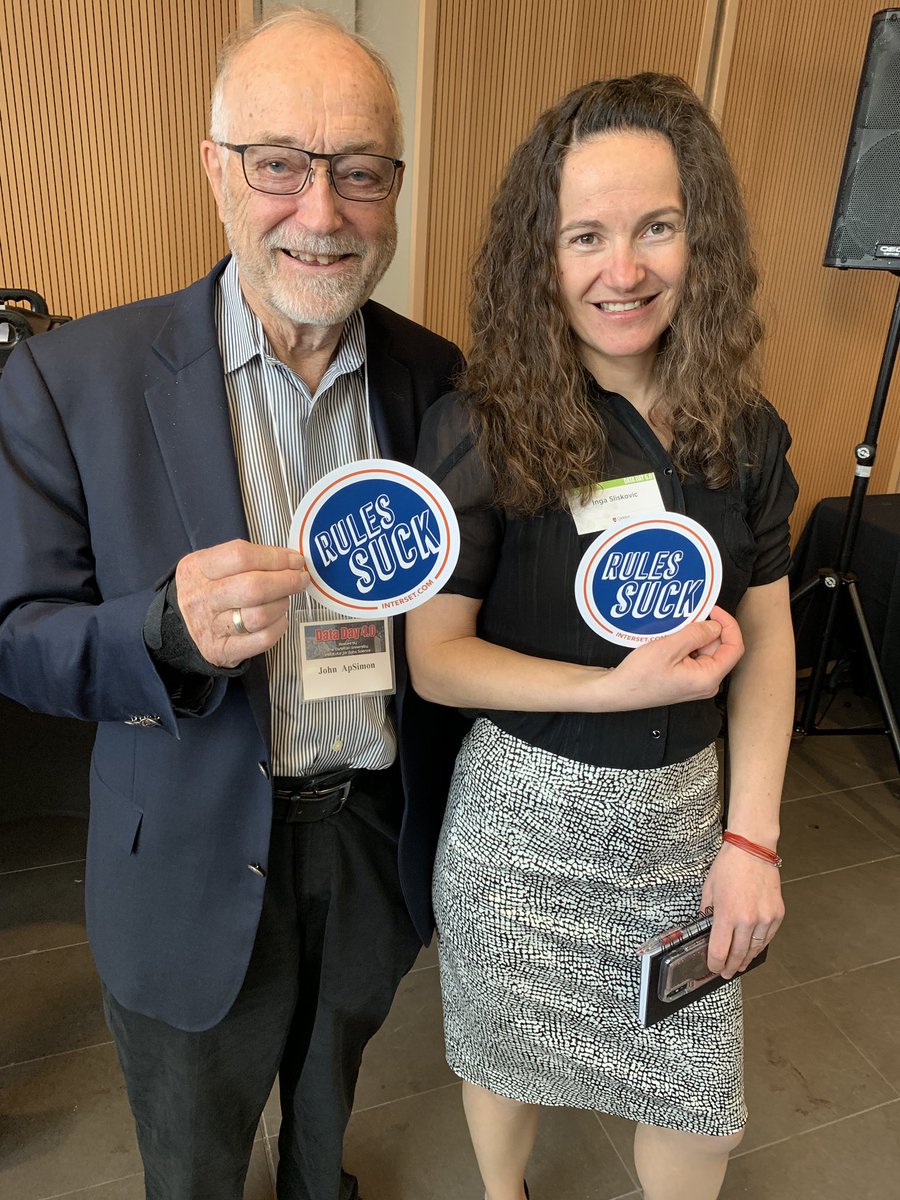 CU_DataScience's tweet photo. #dataday6 lead organizer John ApSimon is breaking all the rules at this year’s event! Should we be checking our feeds for his posts about #dataday4? Thanks to our sponsor @IntersetAI for the stickers! https://t.co/Q3aGFGIecy