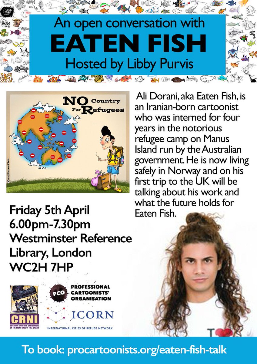 IndexCensorship's tweet photo. 5 April: A conversation with #EatenFish, hosted by Libby Purves https://t.co/mLN5MowqmE @procartoonists https://t.co/9ApHlO8TR7