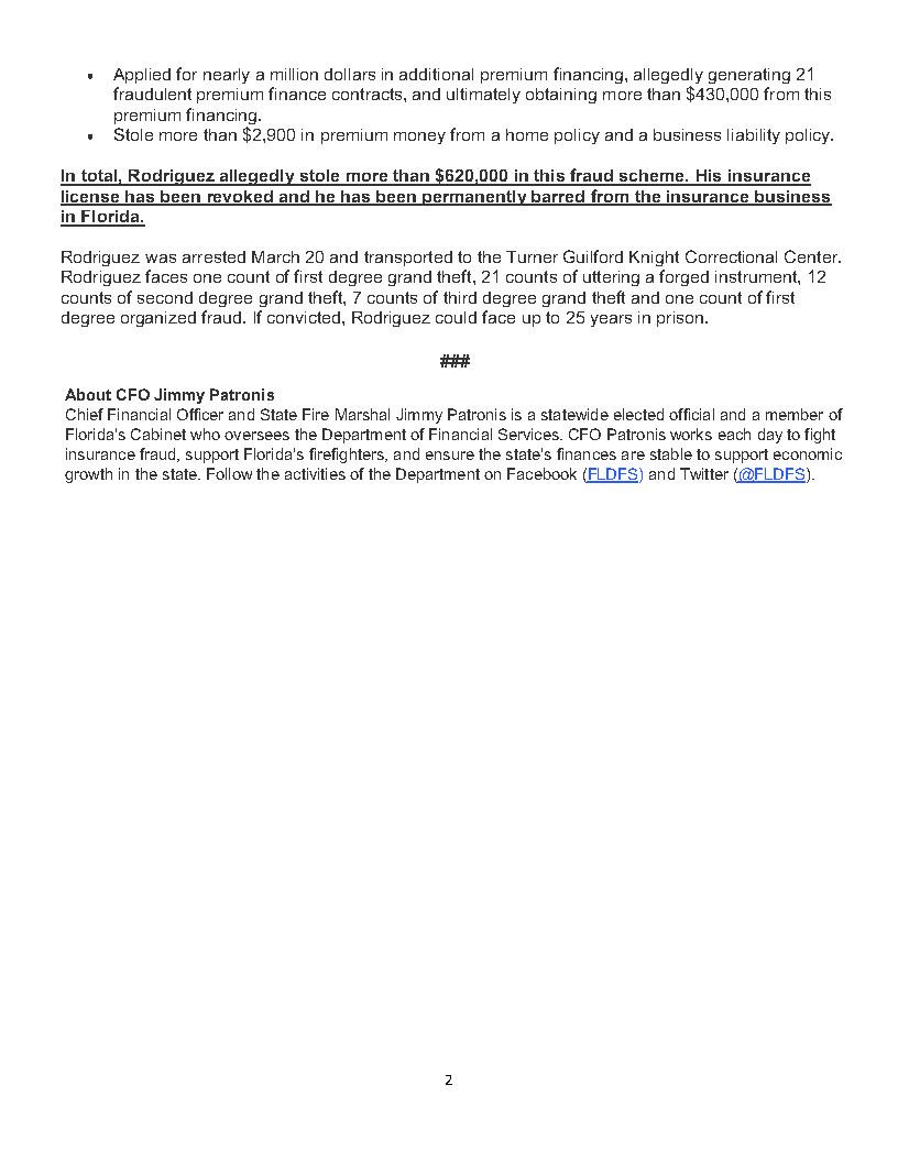 Kathy Rundle On Twitter Proud To Have Partnered With Cfo Jimmypatronis To Effectuate The Arrest Of Orestes Valentin Rodriguez A Former Licensed Insurance Agent Owner Of Blue Guard Insurance Group Inc