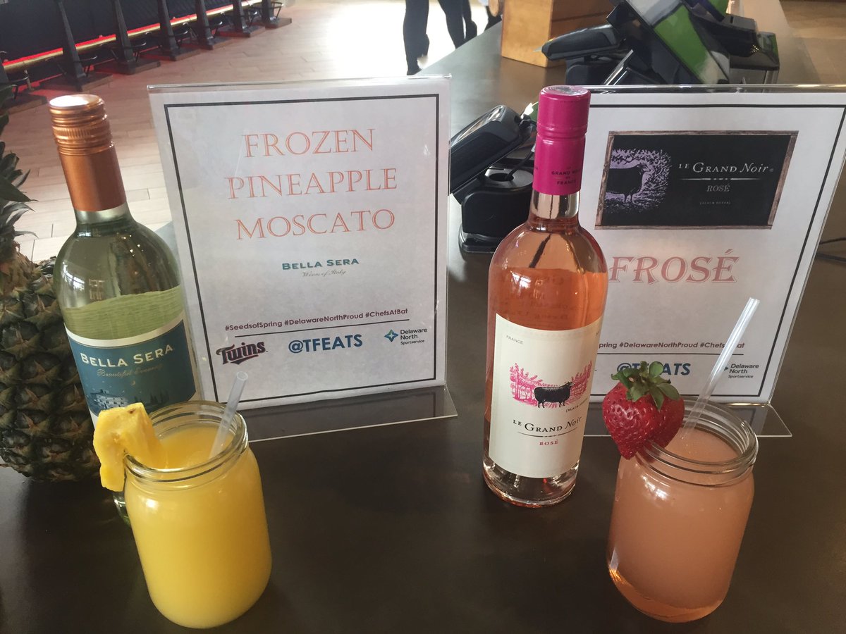 TFEATS's tweet photo. Catch our Frosé (Frozen Rosé) and Frozen Pineapple Moscato in Bat and Barrel starting this season! These are the PERFECT drinks to cool down on the hot summer days we are anxiously awaiting! #BatAndBarrel #TargetField #Baseball #TFEats #DelawareNorth https://t.co/h6JA0ktQeI