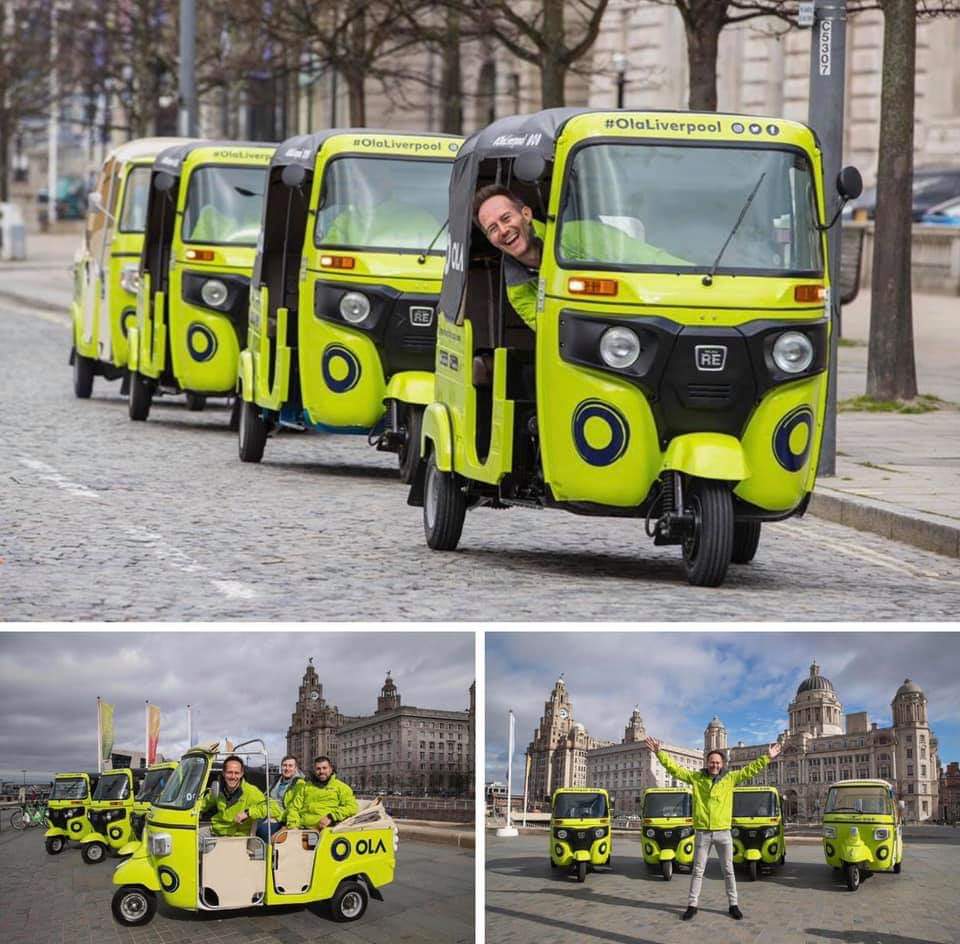 Austynzogs's tweet photo. @Gidi_Traffic The taxi-app Ola #OlaLiverpool recently launched a fleet of Bajaj and Piaggio autorickshaws in Liverpool. Ola UK offered rides to passengers across the city free of charge on the first day of its operation #GidiIsComing https://t.co/sGies2qflw