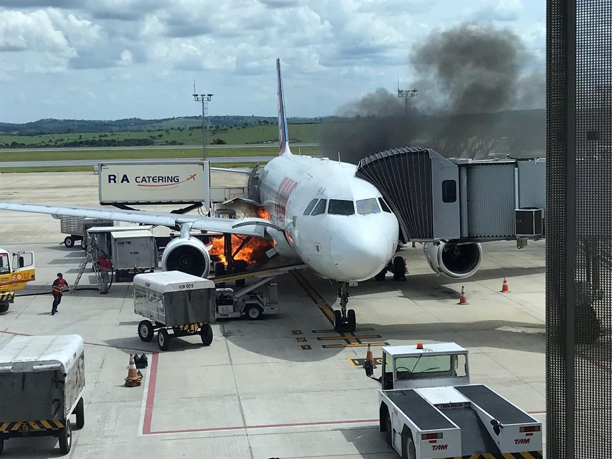 JacdecNew's tweet photo. LATAM Brasil Airbus A320 (PR-MBA) received unknown damage when during loading a fire broke out at Belo Horizonte-Confins Airport (CNF, SBCF), Brazil. An area close to the cargo door looked scorched. There were no reports about any injuries. @AeroEntusiasta https://t.co/Ig39oUH7nU https://t.co/lmQQ7kHKYw