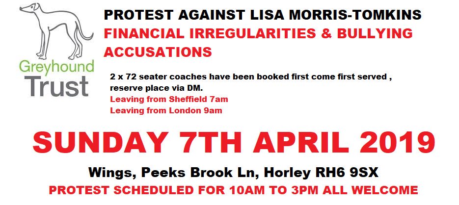 ExposeTrust's tweet photo. Protest PLEASE all with concerns attend to save @greyhoundtrust https://t.co/qiZIEah4K8