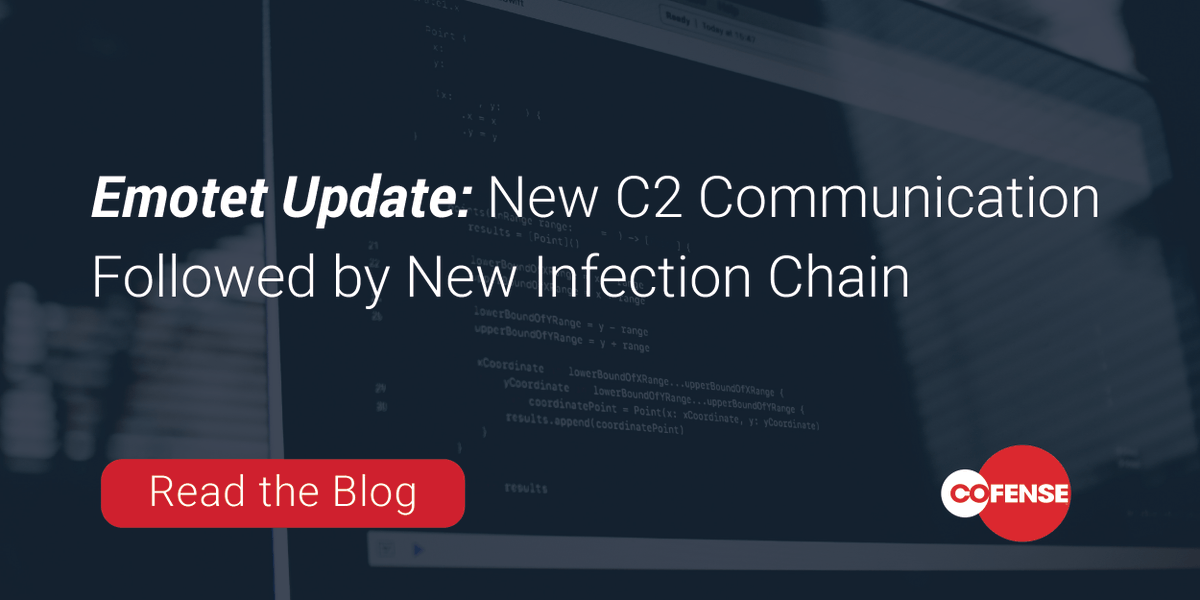 Cofense's tweet photo. Update: Cofense recently reported that the Geodo/Emotet botnet was using new communication tactics. Now we’ve also observed a new infection chain. Learn why security teams will likely need to adjust, once again: https://t.co/JZSqBAIk3g https://t.co/K3s3GWSk6c