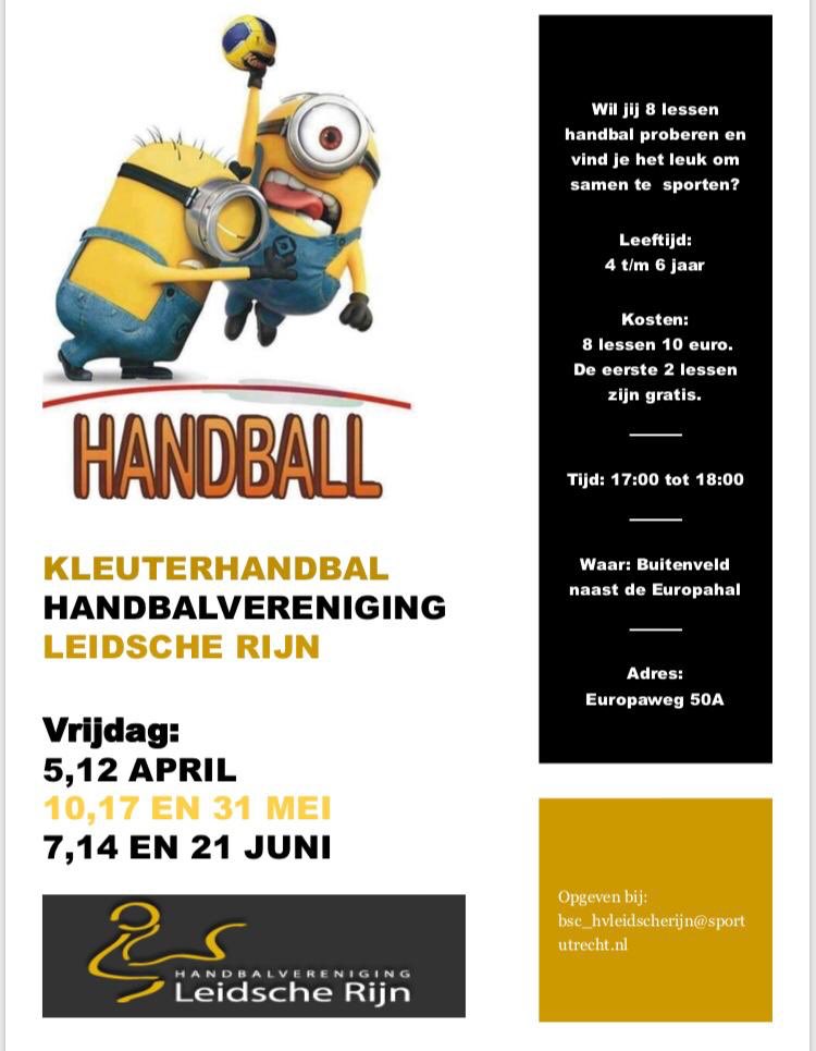 Wegens succes verlengd, kleuterhandbal bij HV Leidsche Rijn! Delen wordt gewaardeerd..<a href="/VARnws/">VAR NWS</a> <a href="/Sport_Utrecht/">SportUtrecht</a> <a href="/HandbalInside/">Handbal Inside</a> <a href="/Handbal_NL/">Handbal Nederland</a> <a href="/RTVUtrechtSport/">RTV Utrecht Sport</a> <a href="/regleidscherijn/">Regio Leidsche Rijn</a> #handbal #LeidscheRijn