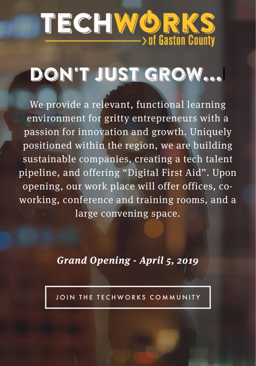 TheBelmontVoice's tweet photo. Please Join TechWorks For their Grand Opening April 5
ContactTerry Cox, Executive Director
terry.cox@techworksgaston.com for more info. #belmontnc #blmt #techworksgaston #gastoncounty #officespace #conferenceroom #trainingrooms #digitalfirstaid #entrepreneurship https://t.co/NKNnOBiRYe
