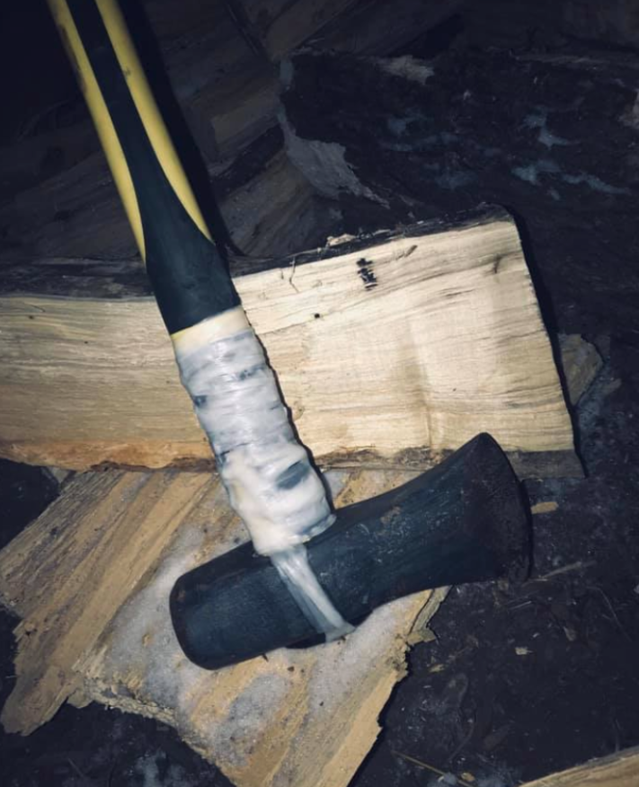 ForjRibbon's tweet photo. Shout out to Tracey who fixed an ax with Forj and was able to continue chopping wood! Forj definitely comes in clutch for times like this, especially during camping trips or building projects! #FixItWithForj https://t.co/ktj1EmCrYz