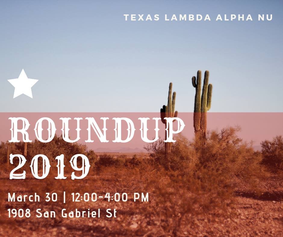 LambdaAlphaNu's tweet image. Come out to the house 12-4pm Saturday for a true yeehaw Round Up party! $5 entry gets you Cane's, margaritas, a live band and more! Proceeds will help fund our philanthropy 🤘