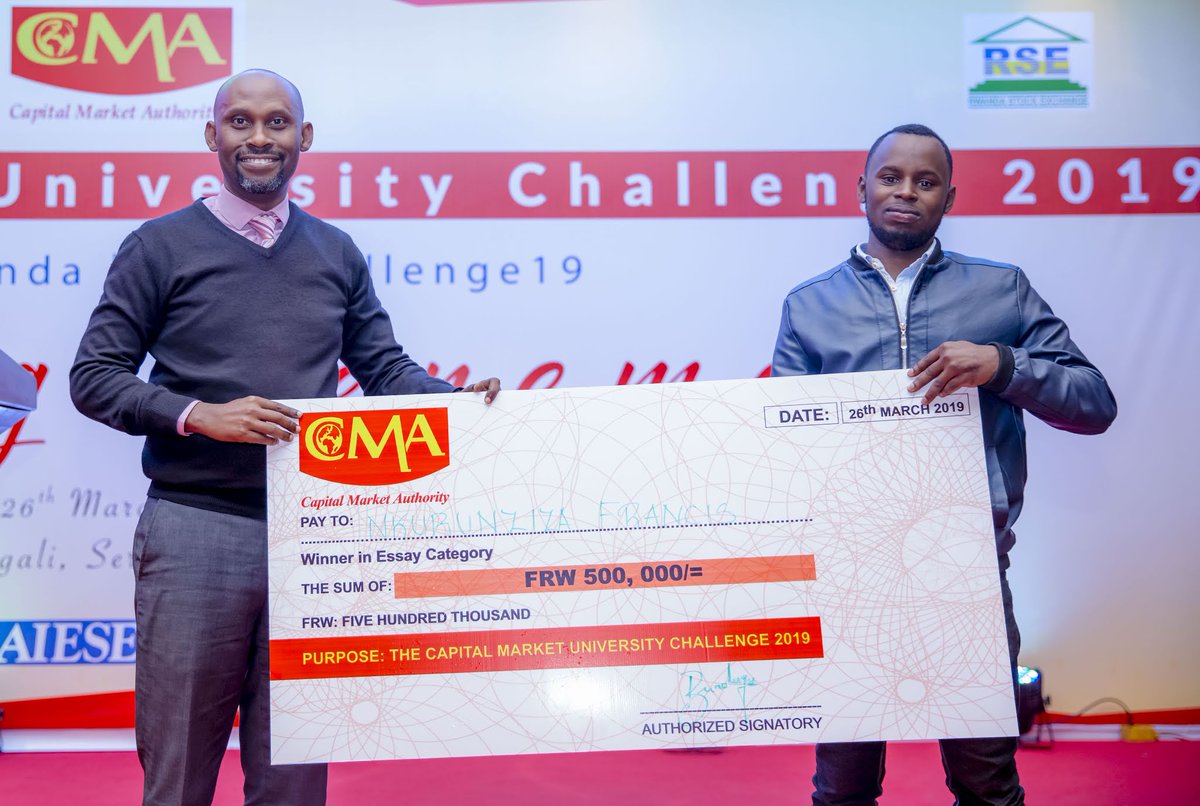 @CMARwanda @AIESECRWANDA @EricBundugu @RwabukumbaC The time for announcing the winners in the Essay category has arrived! The third winner is Katlego bets paakanyo with an award of Rwf200,000, the second is Izabayo with an award of Rwf300,000 and the first is Nkurunziza Francis with an award of Rwf500,000.#UniChallenge19