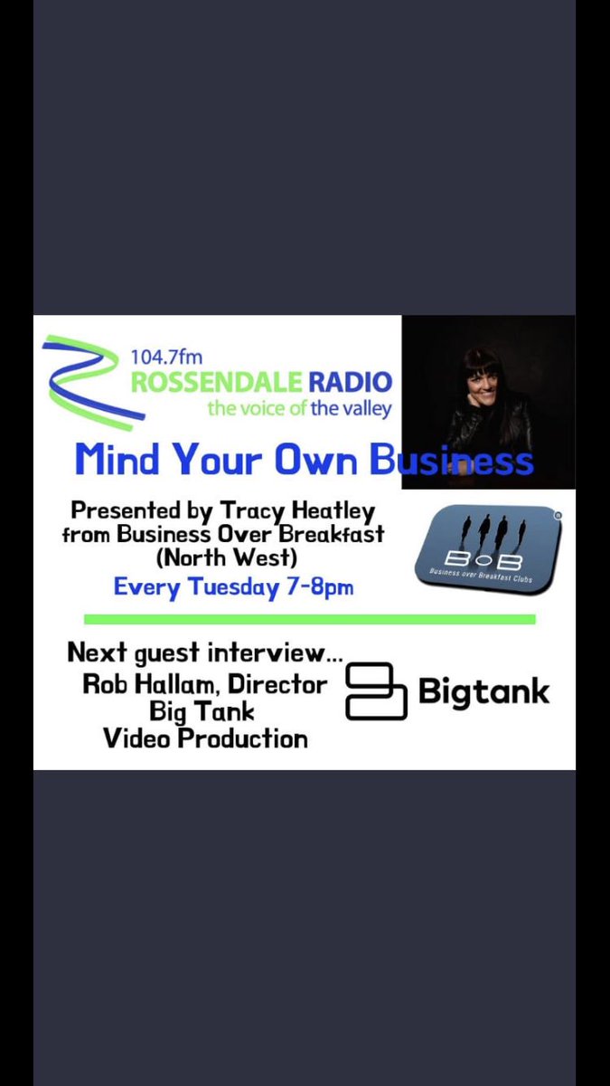 Catch BNI Vista Rob Hallam from <a href="/realbigtank/">realbigtank</a> on Rossendale Radio tonight at 7pm - not one to miss!