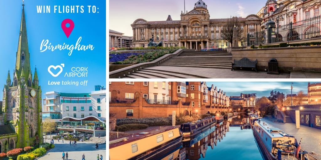 CorkAirport's tweet photo. ✈️ WIN FLIGHTS TO BIRMINGHAM ✈️

To celebrate the increased capacity on the @AerLingus Birmingham route from @CorkAirport with up to 3 flights daily we're giving away a pair of flights.

To win Follow @CorkAirport, Like and RT.

T&amp;C's apply: https://t.co/D2wzf2MTrh https://t.co/EGBdjEXuNe