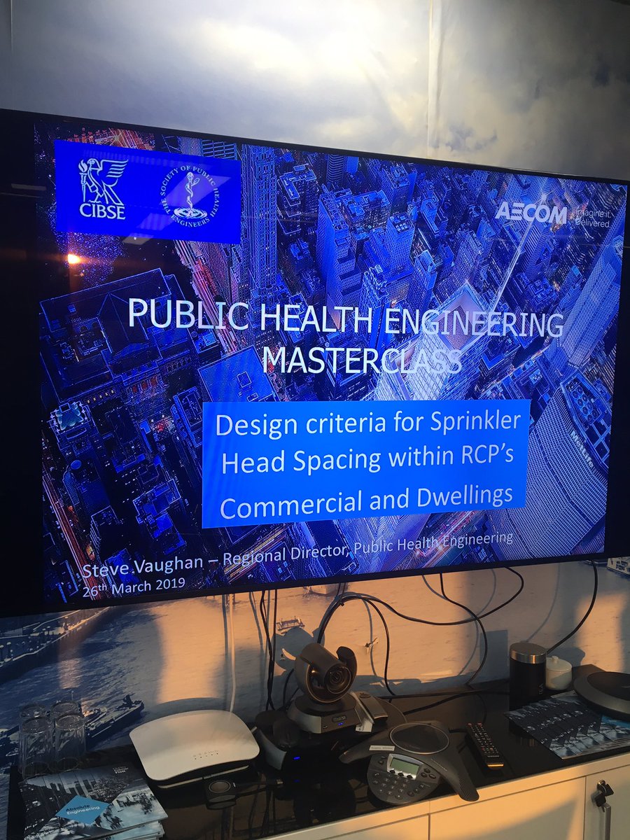 Just about to start <a href="/The_SoPHE/">The SoPHE</a> <a href="/CIBSE/">CIBSE</a> London presentation about sprinkler head spacing. Over 40 signed up to attend!