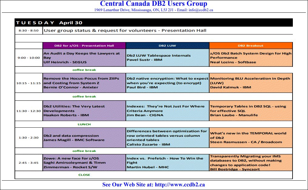 c_muncan's tweet photo. Time is running out for #CCDUG Central Canada Db2 Users Group! Early bird registration ends this Friday for your chance to win a $100 Gift Card. Visit https://t.co/uUKwu41q8X for details...2 days of focused Db2 technical sessions
@IDUGDb2 #Db2 #Db2luw @IBMChampions https://t.co/btaVXR4xFN