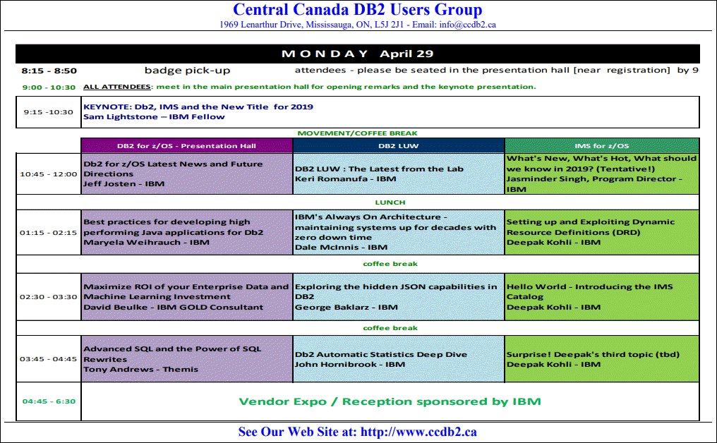 c_muncan's tweet photo. Time is running out for #CCDUG Central Canada Db2 Users Group! Early bird registration ends this Friday for your chance to win a $100 Gift Card. Visit https://t.co/uUKwu41q8X for details...2 days of focused Db2 technical sessions
@IDUGDb2 #Db2 #Db2luw @IBMChampions https://t.co/btaVXR4xFN