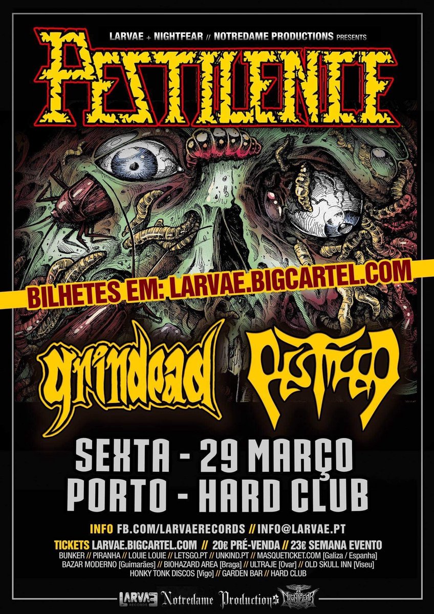divinenothuman's tweet photo. Guess who's back to Portugal? ๐ช๐ธ๐ป
#Pestilence #Grindead #Pestifer #deathmetal #OSDM #HardClub #Porto #Portugal #touring #posterart https://t.co/6JtFMRXxdP