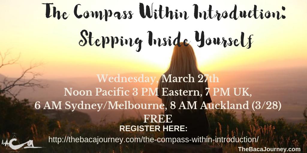BacaInstitute's tweet photo. Stepping Inside Yourself: an Introduction to The Compass Within.
https://t.co/QwVDElF5yR
#dancewithlife #intuition #TheCompassWithin #raiseyourvibration #freewebinar https://t.co/1VTltHhZM3