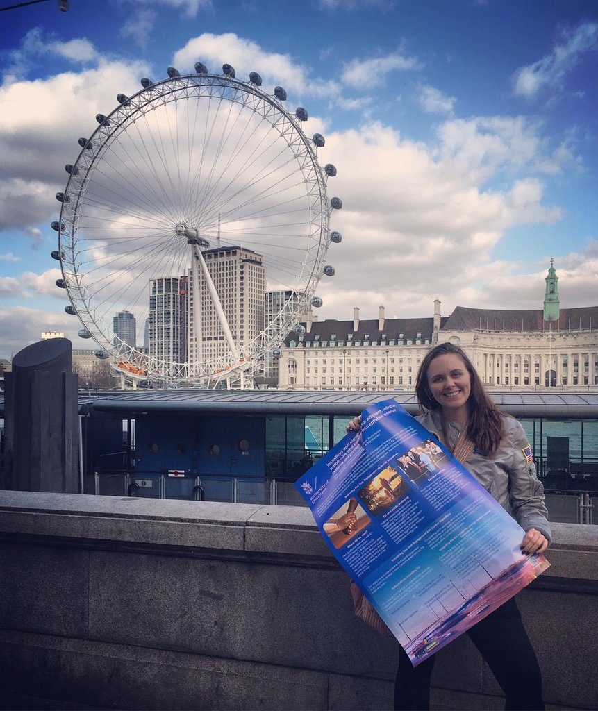 epgroningen's tweet photo. #PhDstudents Nieke Lemmen and Steph Johnson Zawadzki parading #London with their posters from the #ICESI2019 conference! #EnergyTransition #GreenEnergy #RoyalPosters #ScienceGoneRogue https://t.co/zPKkBwkQ4P