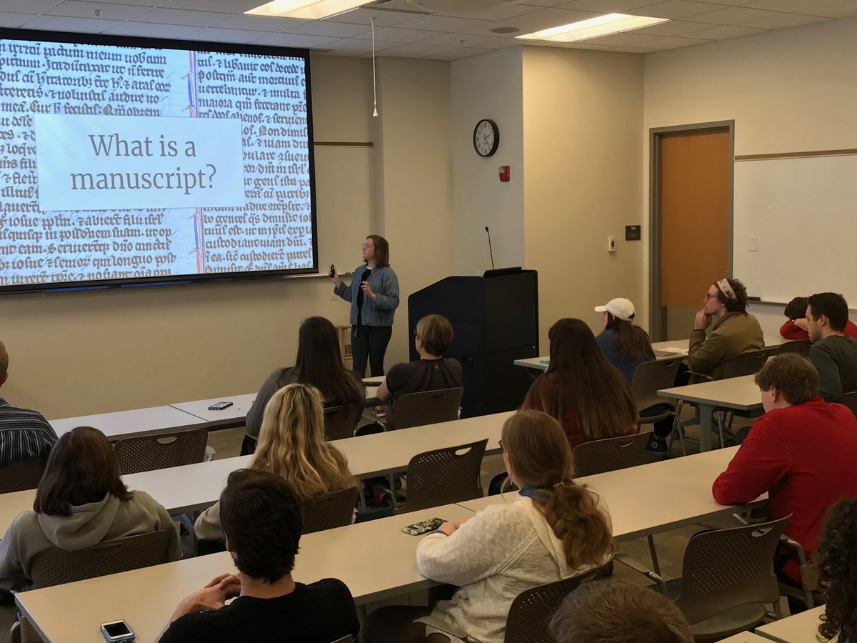 Student teaching takeover at #osurbml : super-sophomore Rose McCandless lecturing to ⁦<a href="/osu_cmrs/">OSU_CMRS</a>⁩ Gothic Paris course on medieval Bibles and manuscript production in 13th-century Paris. ⁦<a href="/OSULibrary/">The Ohio State University Libraries</a>⁩ ⁦<a href="/HI_OhioState/">OSU Humanities Institute</a>⁩ #activestudentlearning #mssintheclassroom