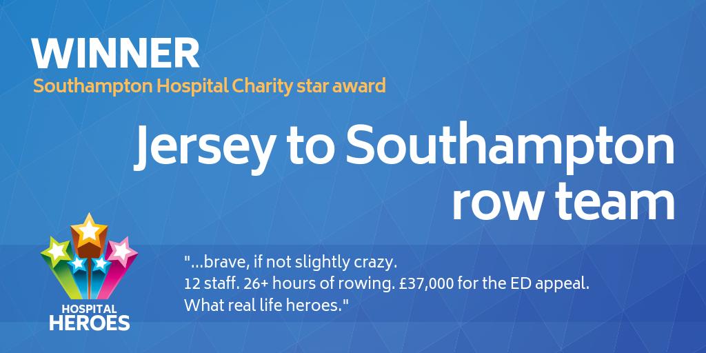 UHSFT's tweet photo. For their fantastic fundraising efforts, the ‘Southampton Hospital Charity star award’ goes to the Jersey to Southampton row team! #UHSHeroes @charity_shc https://t.co/d8nIi2QZKq