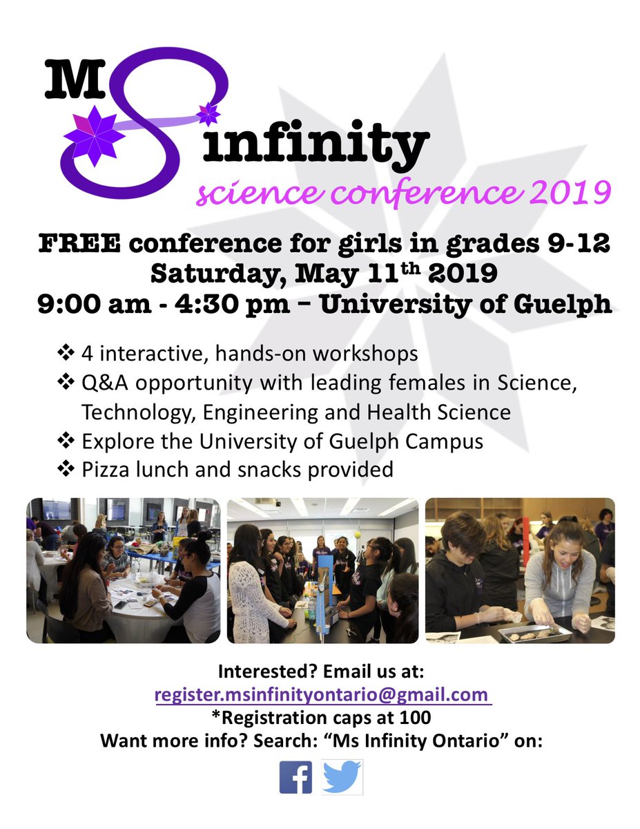 MsInfinityON's tweet photo. Ms Infinity Ontario 2019 Registration is officially open!! #WomeninSTEM @STEMWomen @Women_Research @uofg @cbssc FREE event to encourage high school students interested in STEM careers! https://t.co/c1AgCDOyIM