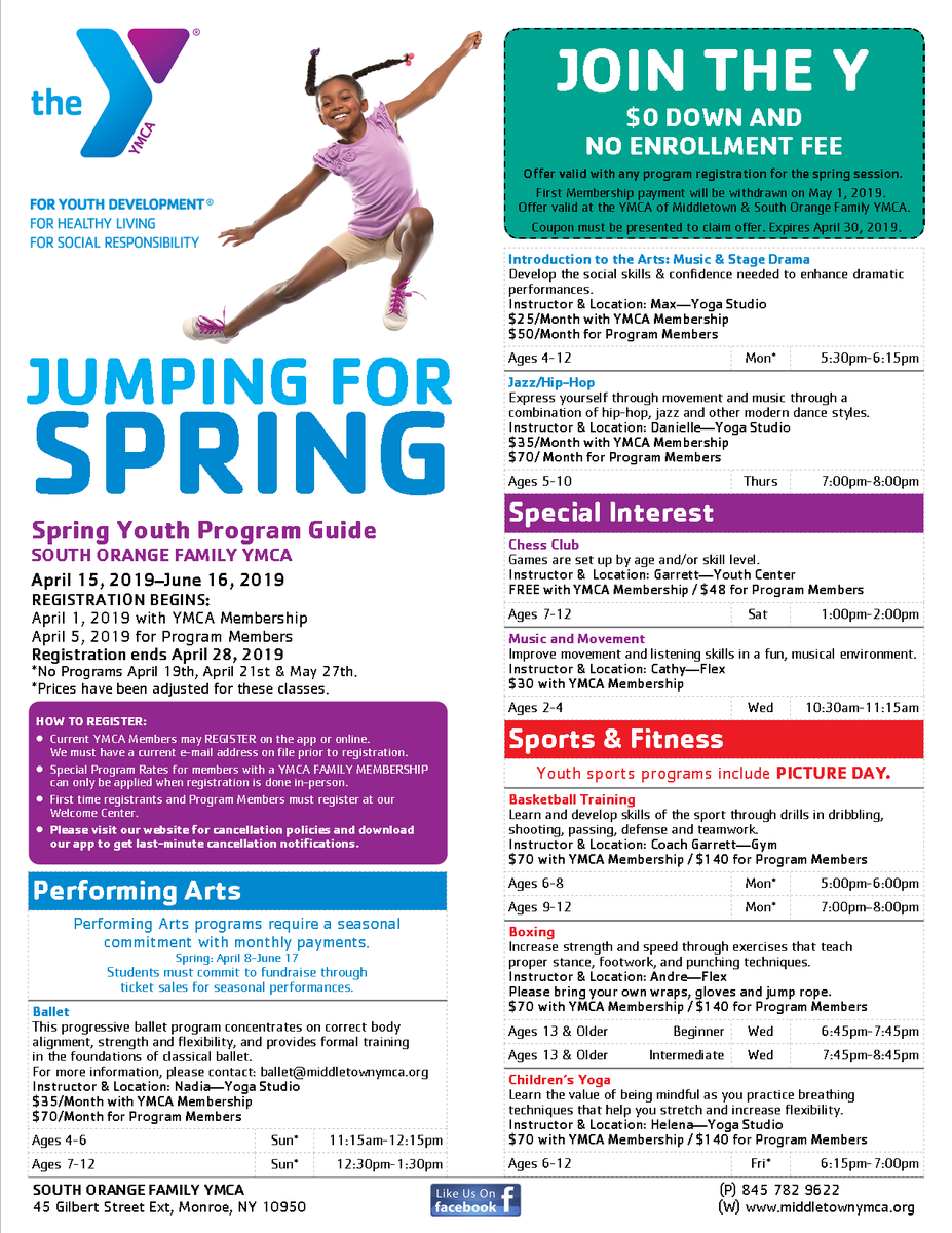 SPRING IS OFFICIALLY HERE AT THE Y! 🌷☀️Our Spring Program Guides are now available at both YMCA branches and online at: middletownymca.org/node/3 

Registration begins next Monday, April 1st for Members and Friday, April 5th for Program Members.