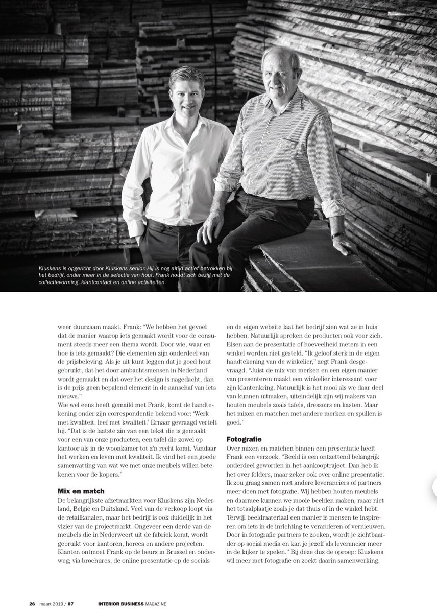 KluskensMc's tweet photo. Mooie reportage over ons in @InteriorBizz van deze week. Bedankt, @rienekekok en collega's! https://t.co/O1osdmBfaV