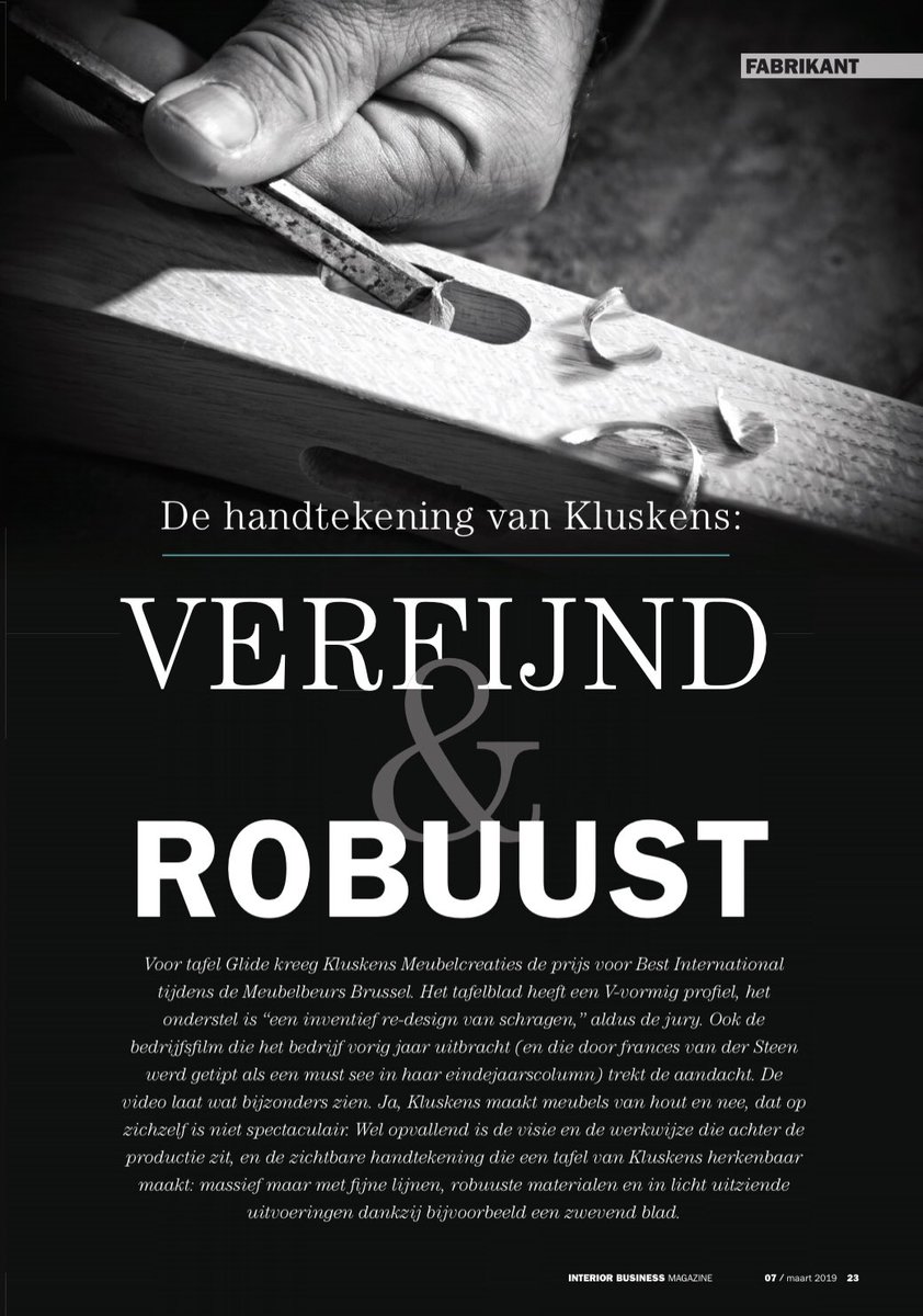 KluskensMc's tweet photo. Mooie reportage over ons in @InteriorBizz van deze week. Bedankt, @rienekekok en collega's! https://t.co/O1osdmBfaV