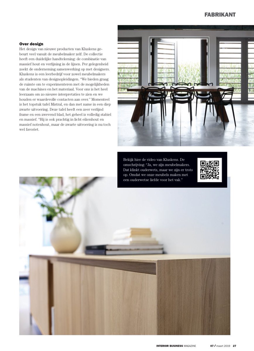KluskensMc's tweet photo. Mooie reportage over ons in @InteriorBizz van deze week. Bedankt, @rienekekok en collega's! https://t.co/O1osdmBfaV