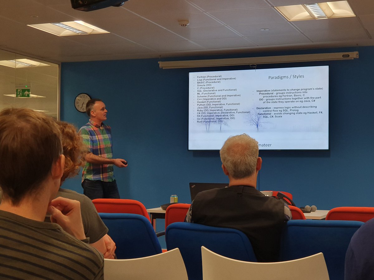 ColinBeales's tweet photo. At @dotnetsoutheast with @dave_mateer talking about functional programming in C#. Should be a good session. https://t.co/0Z530V91ko