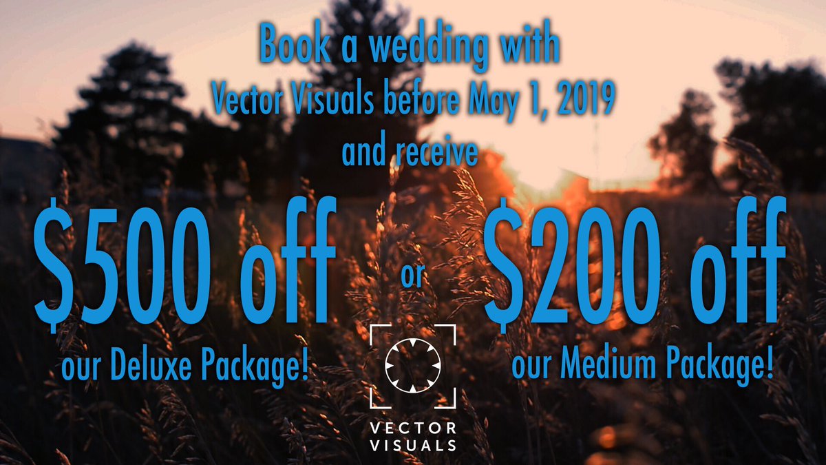 VectorVisuals's tweet image. SPRING WEDDING DEALS! 

Book with Vector Visuals between now and May 1, 2019 and receive $500 off our Deluxe Package! 

Visit vectorweddings.com for more info on our package details.

#montanawedding #weddingseason #weddingday