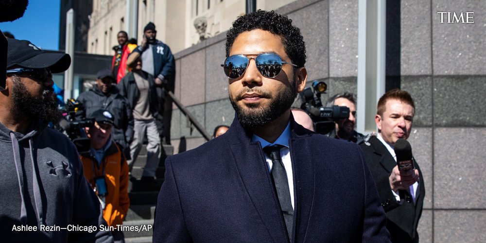 TIME's tweet photo. Prosecutors just dropped all charges against Jussie Smollett. Here's a full timeline of his case https://t.co/qk6pTIZpXN https://t.co/pCbKKGNeOd
