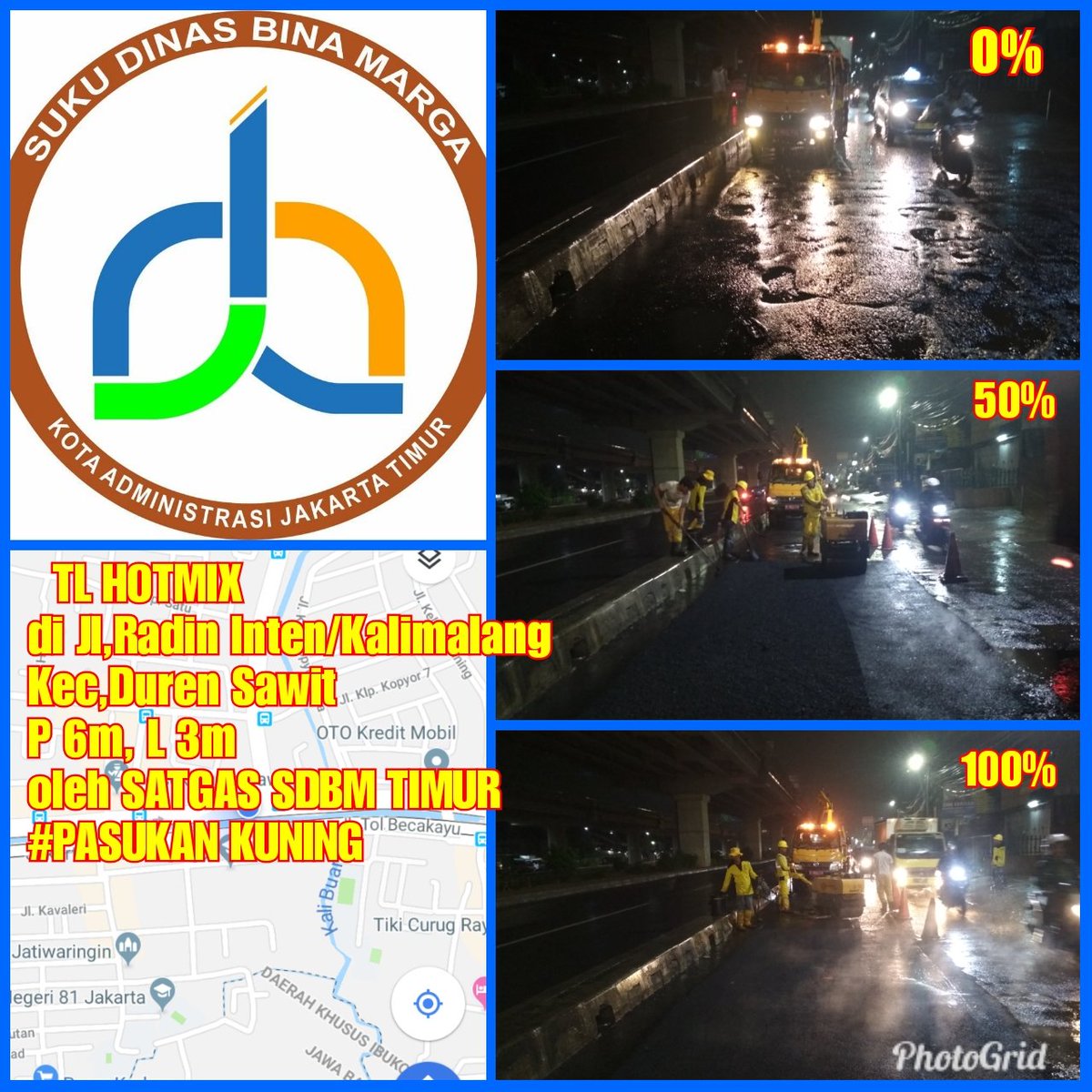 binamargajaktim's tweet photo. Perbaikan jalan berlubang Jl.Radin Inten/Kalimalang oleh Satgas Sudin Bina Marga Jakarta Timur #timmalam #pasukankuning #jakartatimur @DKIJakarta @DinasPemel @BinaMargaDKI @SubanppekoJT @HariNugie @aniesbaswedan @JSCLounge @SonoraFM92 @DishubDKI_JKT @perhubunganjt @infoll https://t.co/z6HdVWNZtQ