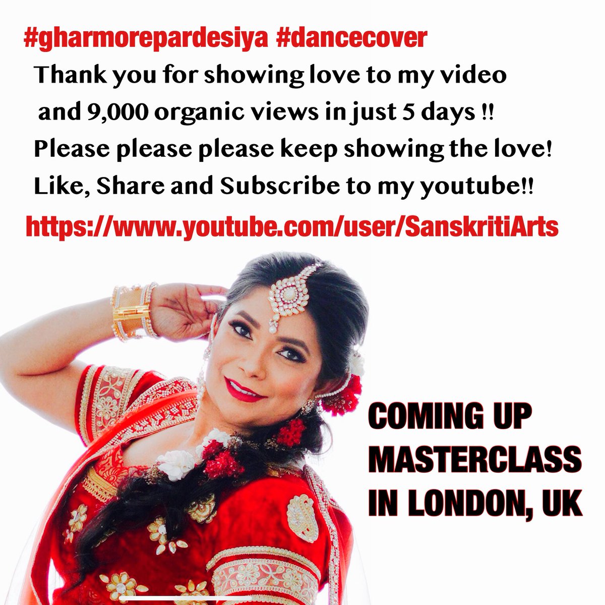 puja_sanskriti's tweet photo. Thank you for showing love to my latest #dancecover on #Kalanksong #GharMorePardesiya. Please continue to share and if you have not already liked and commented please do 🙏😘 https://t.co/G8Lx9yu6HW https://t.co/iMrfLi6UHQ