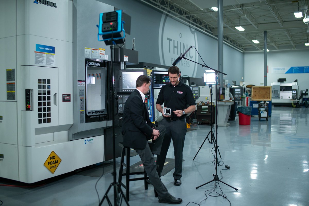 EspritEdge's tweet photo. Today we captured 8 years of strong partnership with @OkumaAmerica on film at their headquarters in Charlotte, NC. We interviewed Mr. Wade Anderson and made some chips using ESPRIT’s ProfitMilling® strategy. Stay tuned for the final video. #ESPRITCAM #Okuma #partnersinthinc https://t.co/OHHi8MVsNM