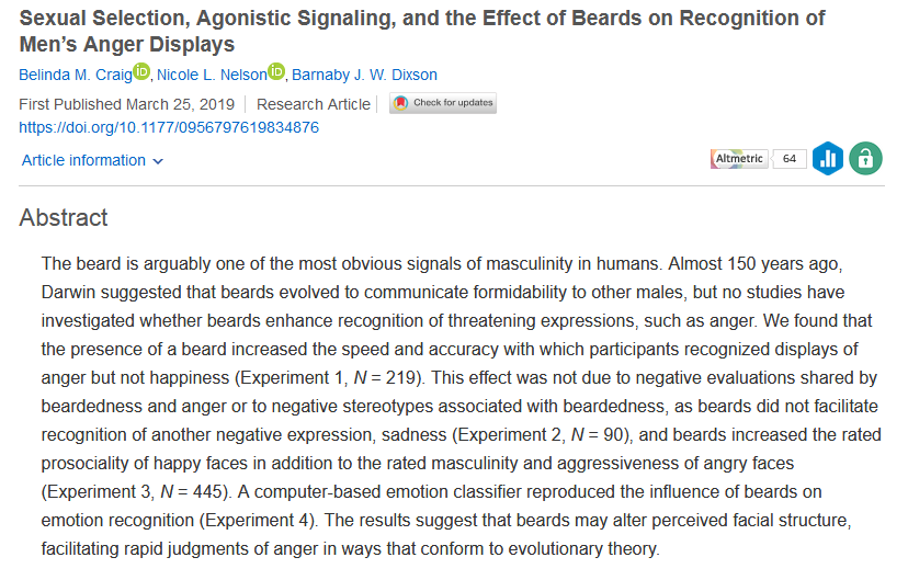 Neuro_Skeptic's tweet photo. Beards help men to express anger - but also make them look friendlier when smiling https://t.co/q9ao6pFR1D The perfect facial emotion enhancer? 🧔🏻 https://t.co/f68jv66uB3
