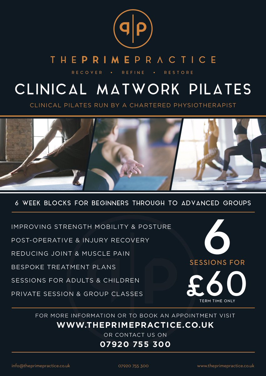 prime_practice's tweet photo. Clinical Pilates starts next Wednesday. Introduction to pilates £25 for 3 weeks for more information contact us on info@theprimerpractice.co.uk

#pilates #health #backpain #physiotherapy #rehabilitation #exercise https://t.co/qbmQEdJSu7