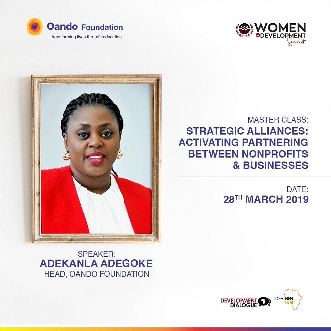 OandoFoundation's tweet photo. Our Head of Foundation, @Adekanla will be speaking at the Women In Development Summit 2019 by @IdeationHubAF themed "WOMEN-LED BUSINESS as a TOOL for SOCIAL CHANGE and NATION BUILDING". #Widsummit19 #OandoFoundation
#WomenInDevelopment https://t.co/pWvNj6HdlF